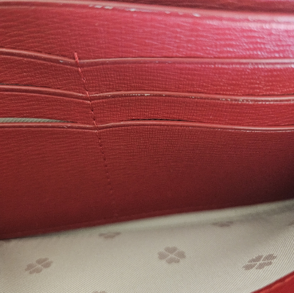 Kate Spade Cream Zipper Wallet with Red Apple Design - Picture 9 of 10